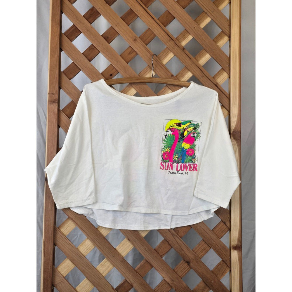 Vintage Sun Lover Daytona Beach Crop Top Women One Size White 1989 - MADE IN USA